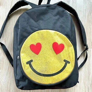 BACKPACK SMILEY  FACE BLACK GOLD LOVE IT
